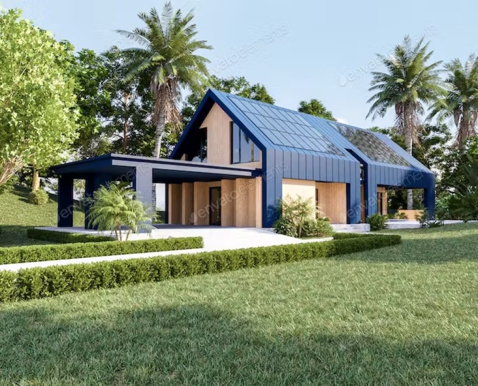 A long wooden porch with sliding glass doors wrapped around a house.